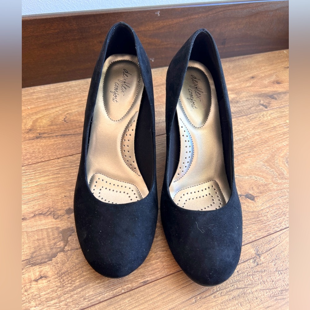 Black faux suede wedges